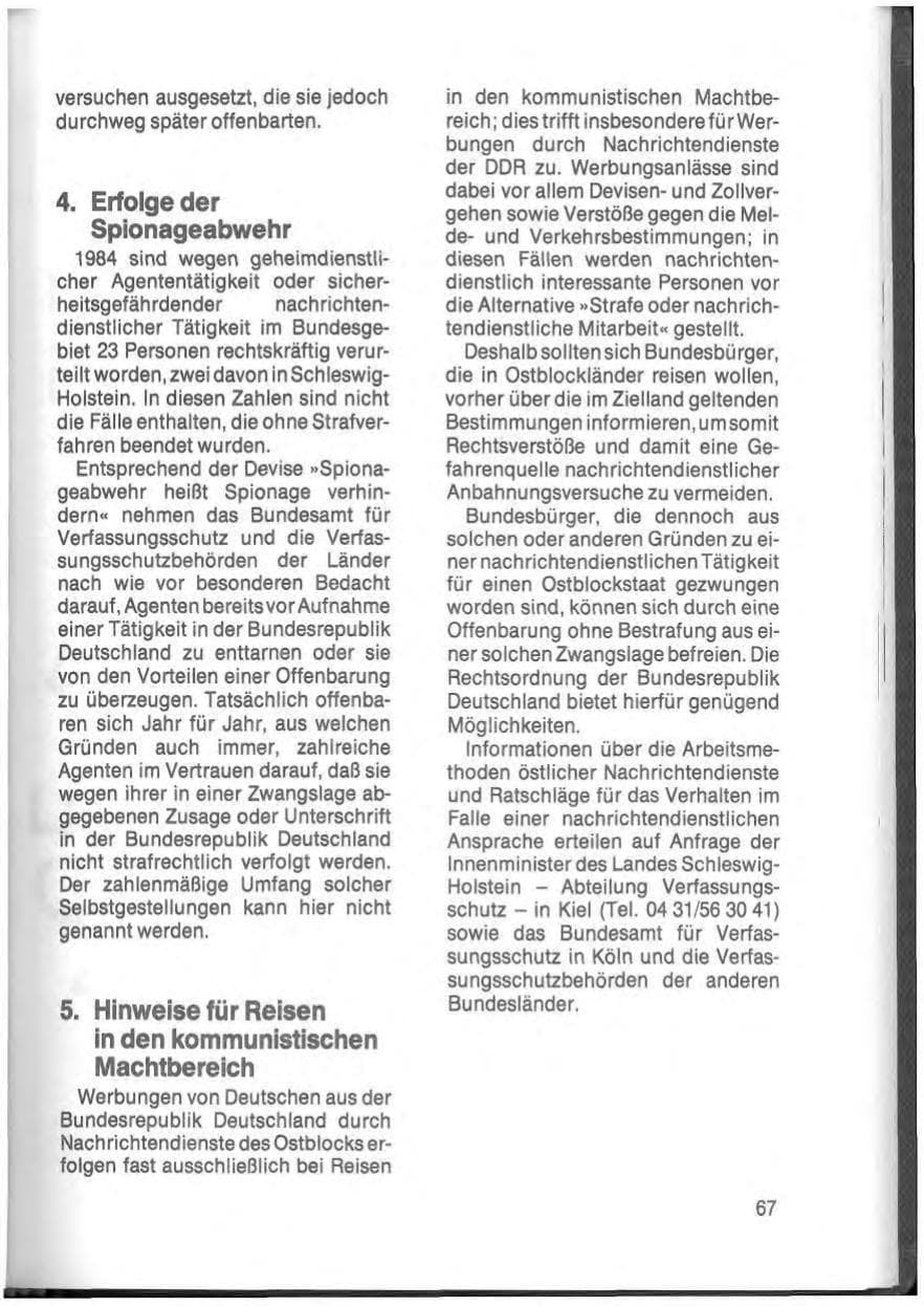 Seite 69 des Verfassungsschutzbericht 1984 Schleswig-Holstein