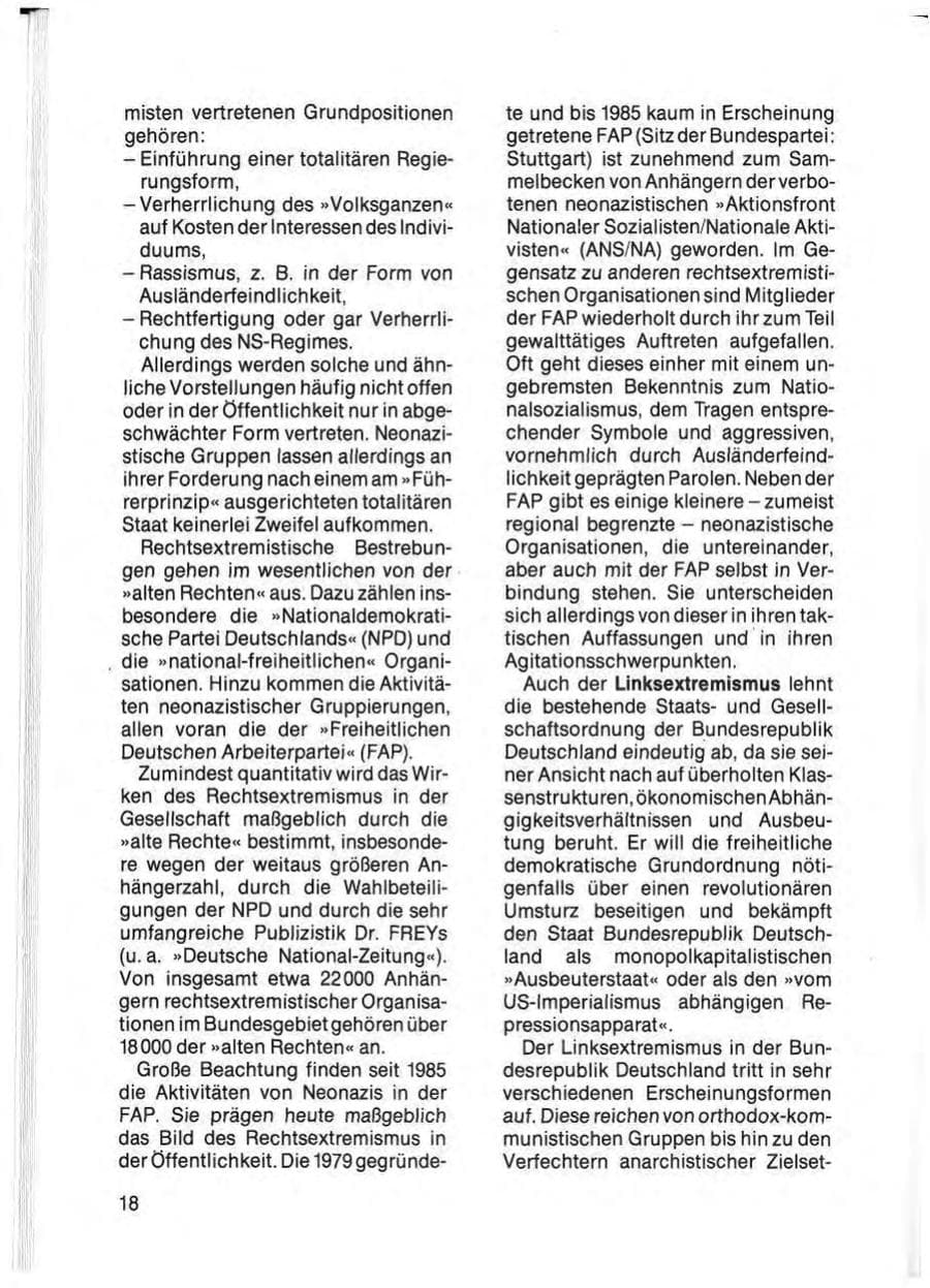Seite 20 des Verfassungsschutzbericht 1985 Schleswig-Holstein