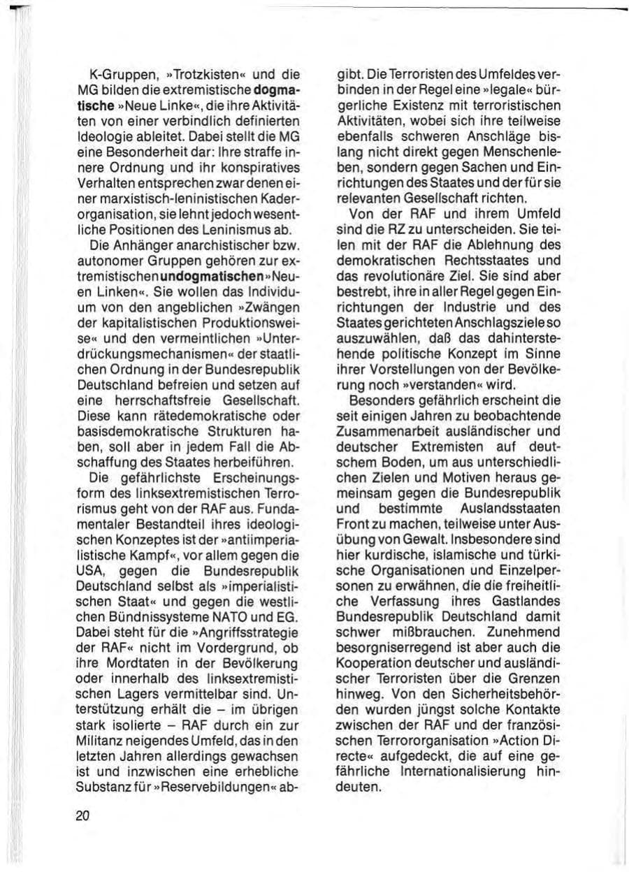 Seite 22 des Verfassungsschutzbericht 1985 Schleswig-Holstein