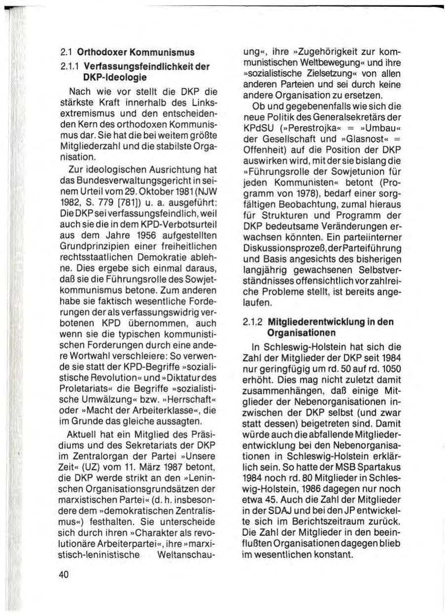 Seite 42 des Verfassungsschutzbericht 1985 Schleswig-Holstein
