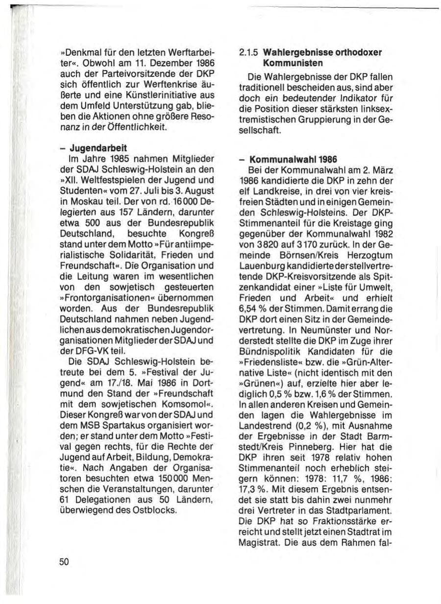Seite 52 des Verfassungsschutzbericht 1985 Schleswig-Holstein