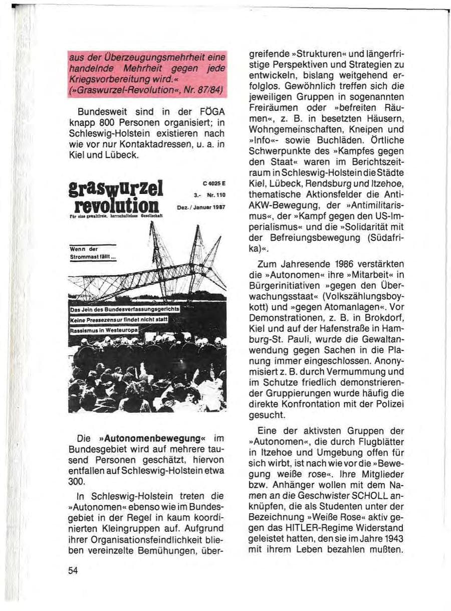 Seite 56 des Verfassungsschutzbericht 1985 Schleswig-Holstein