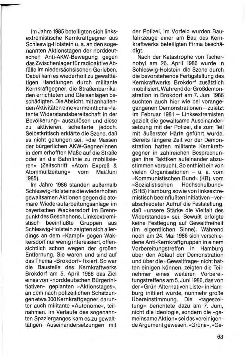 Seite 65 des Verfassungsschutzbericht 1985 Schleswig-Holstein