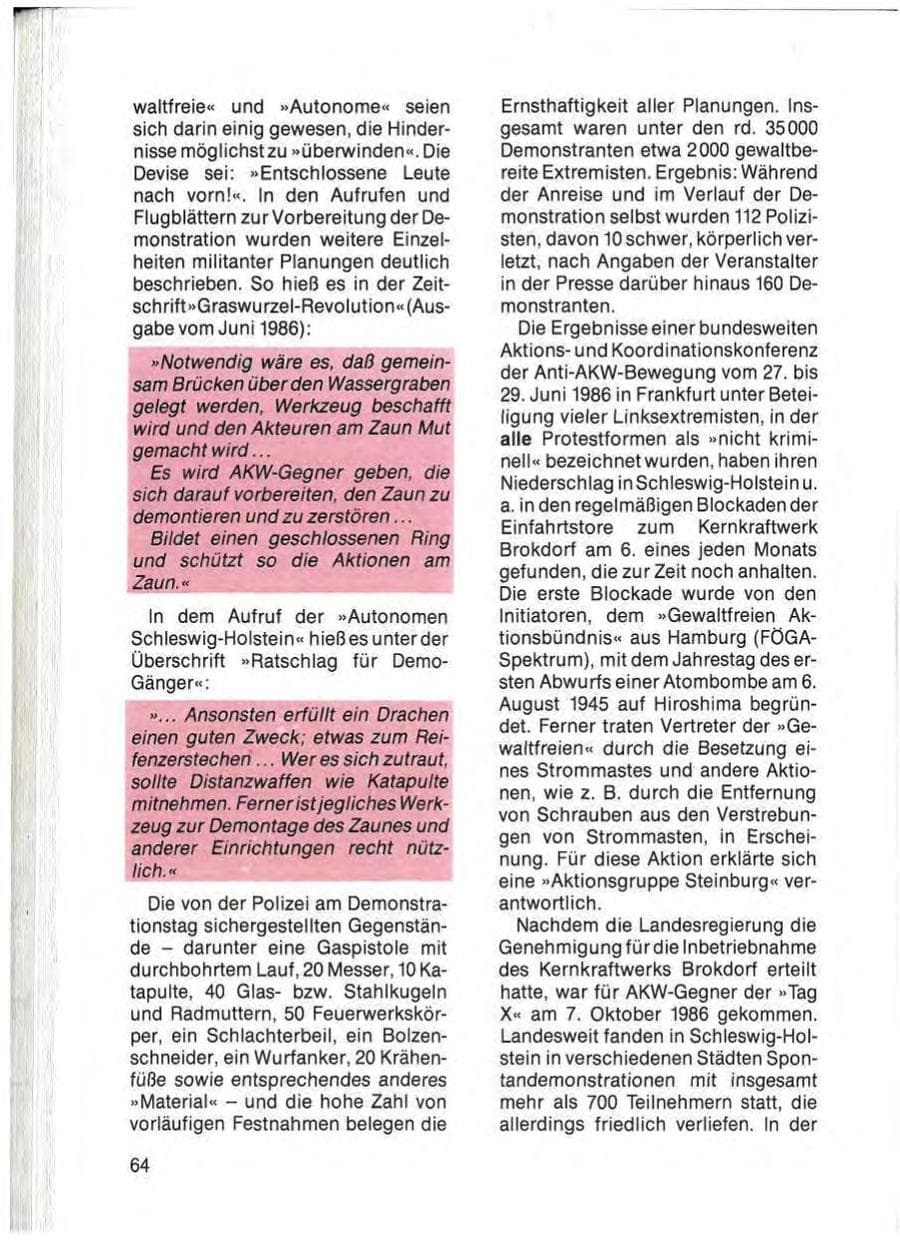 Seite 66 des Verfassungsschutzbericht 1985 Schleswig-Holstein