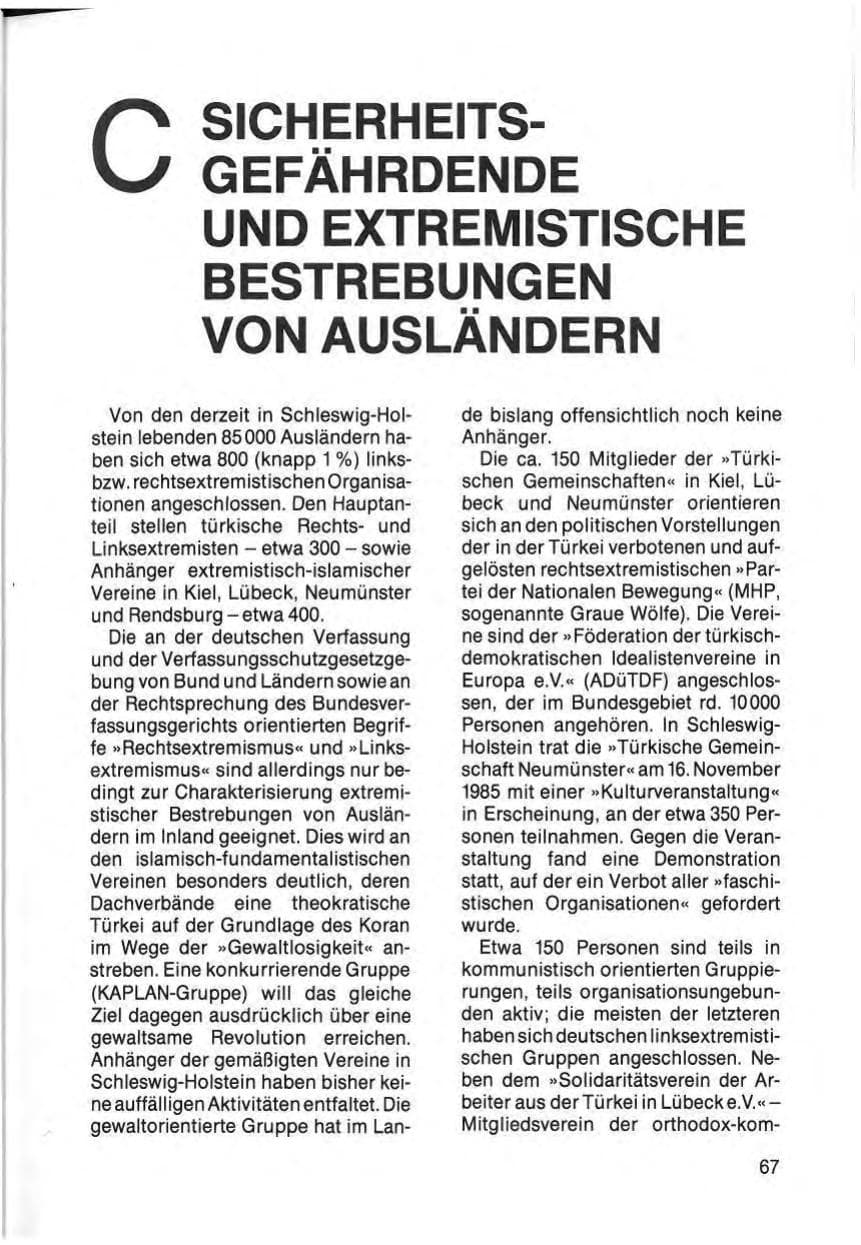 Seite 69 des Verfassungsschutzbericht 1985 Schleswig-Holstein