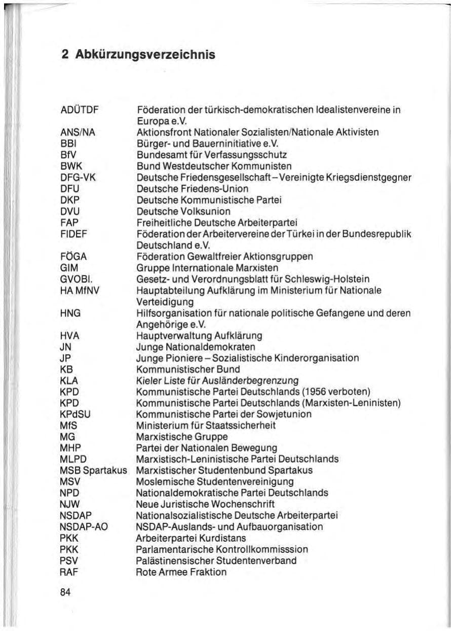 Seite 86 des Verfassungsschutzbericht 1985 Schleswig-Holstein