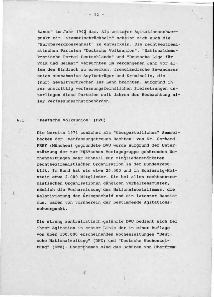 Seite 16 des Verfassungsschutzbericht 1992 Schleswig-Holstein
