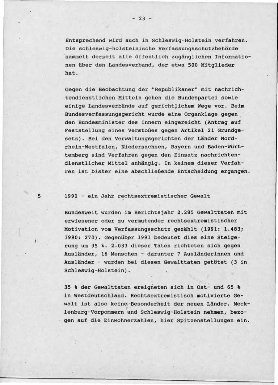 Seite 27 des Verfassungsschutzbericht 1992 Schleswig-Holstein
