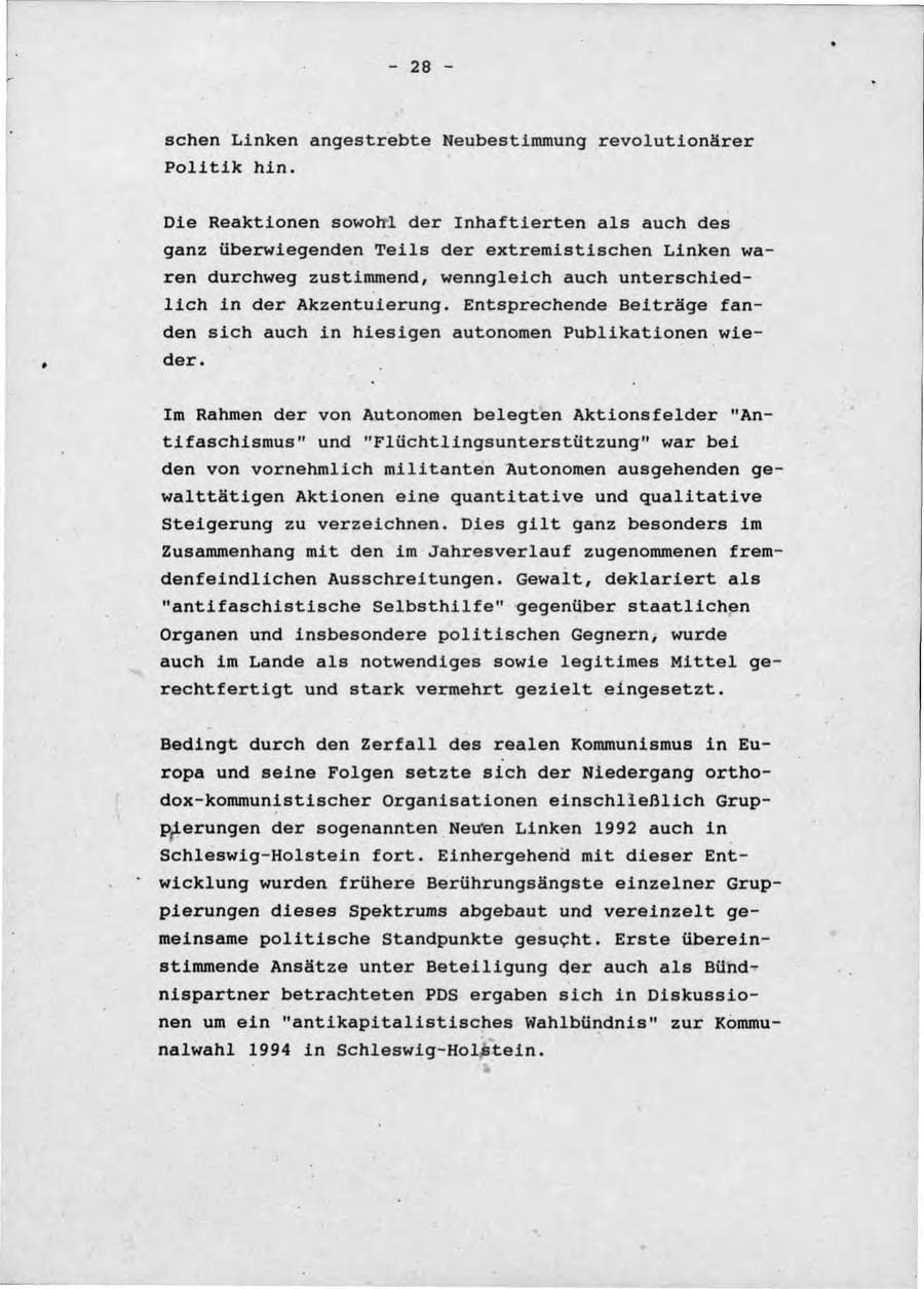 Seite 32 des Verfassungsschutzbericht 1992 Schleswig-Holstein