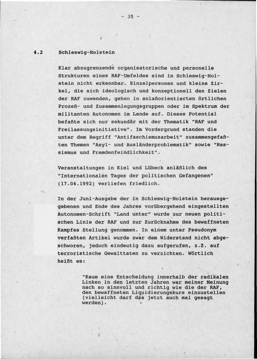 Seite 39 des Verfassungsschutzbericht 1992 Schleswig-Holstein