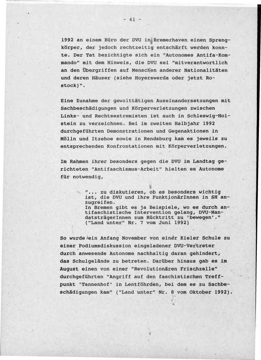 Seite 45 des Verfassungsschutzbericht 1992 Schleswig-Holstein