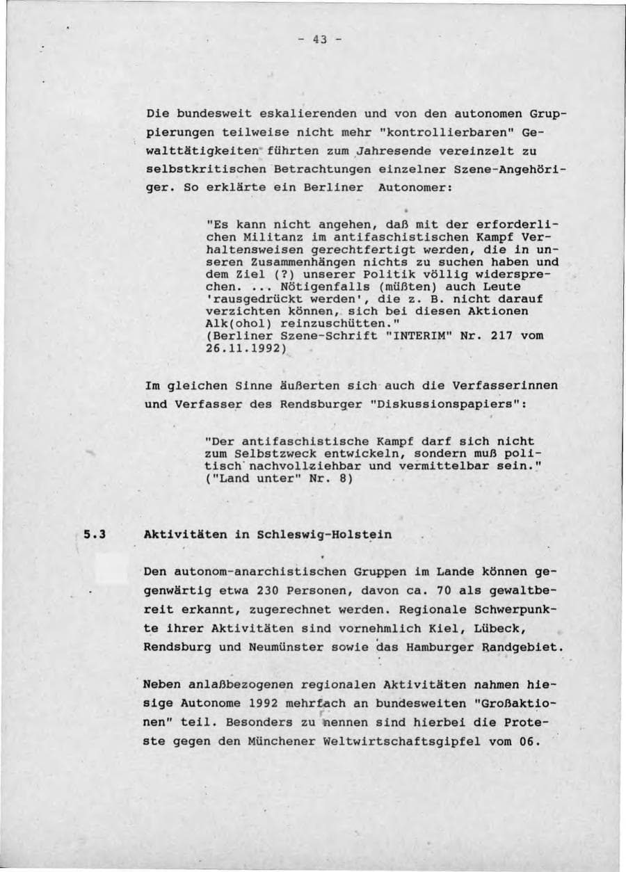 Seite 47 des Verfassungsschutzbericht 1992 Schleswig-Holstein