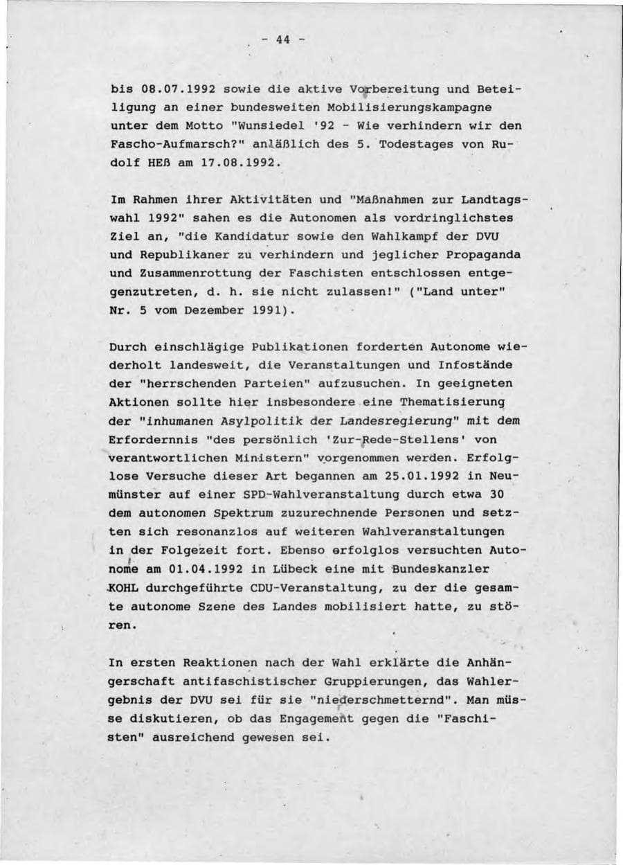 Seite 48 des Verfassungsschutzbericht 1992 Schleswig-Holstein