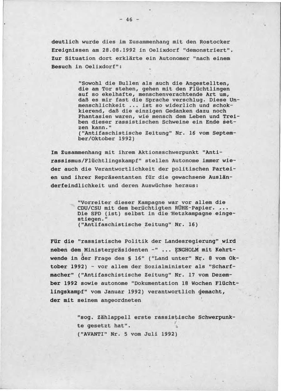 Seite 50 des Verfassungsschutzbericht 1992 Schleswig-Holstein