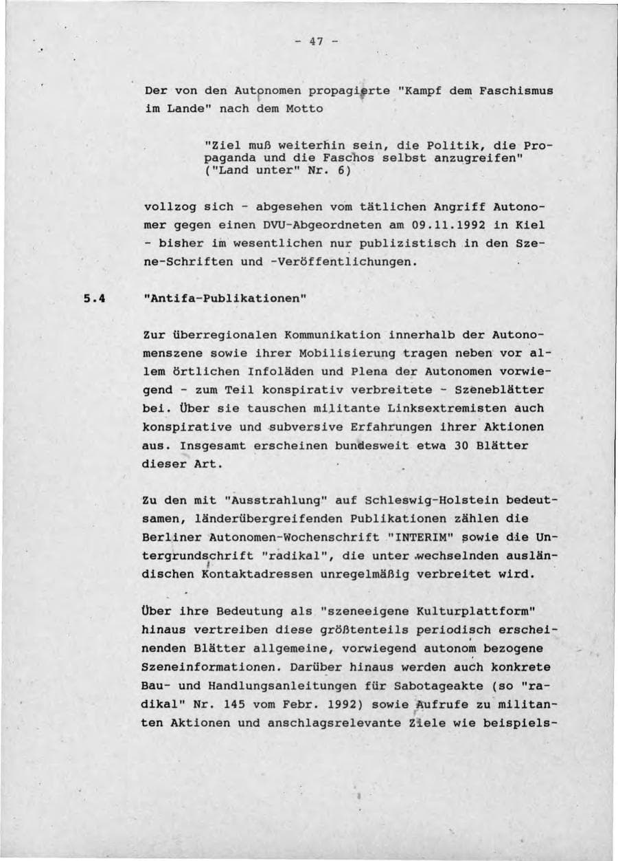 Seite 51 des Verfassungsschutzbericht 1992 Schleswig-Holstein