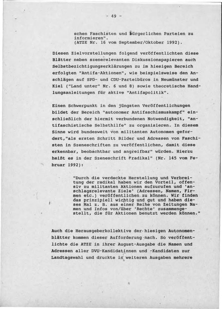 Seite 53 des Verfassungsschutzbericht 1992 Schleswig-Holstein