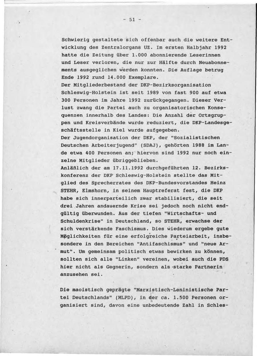 Seite 55 des Verfassungsschutzbericht 1992 Schleswig-Holstein