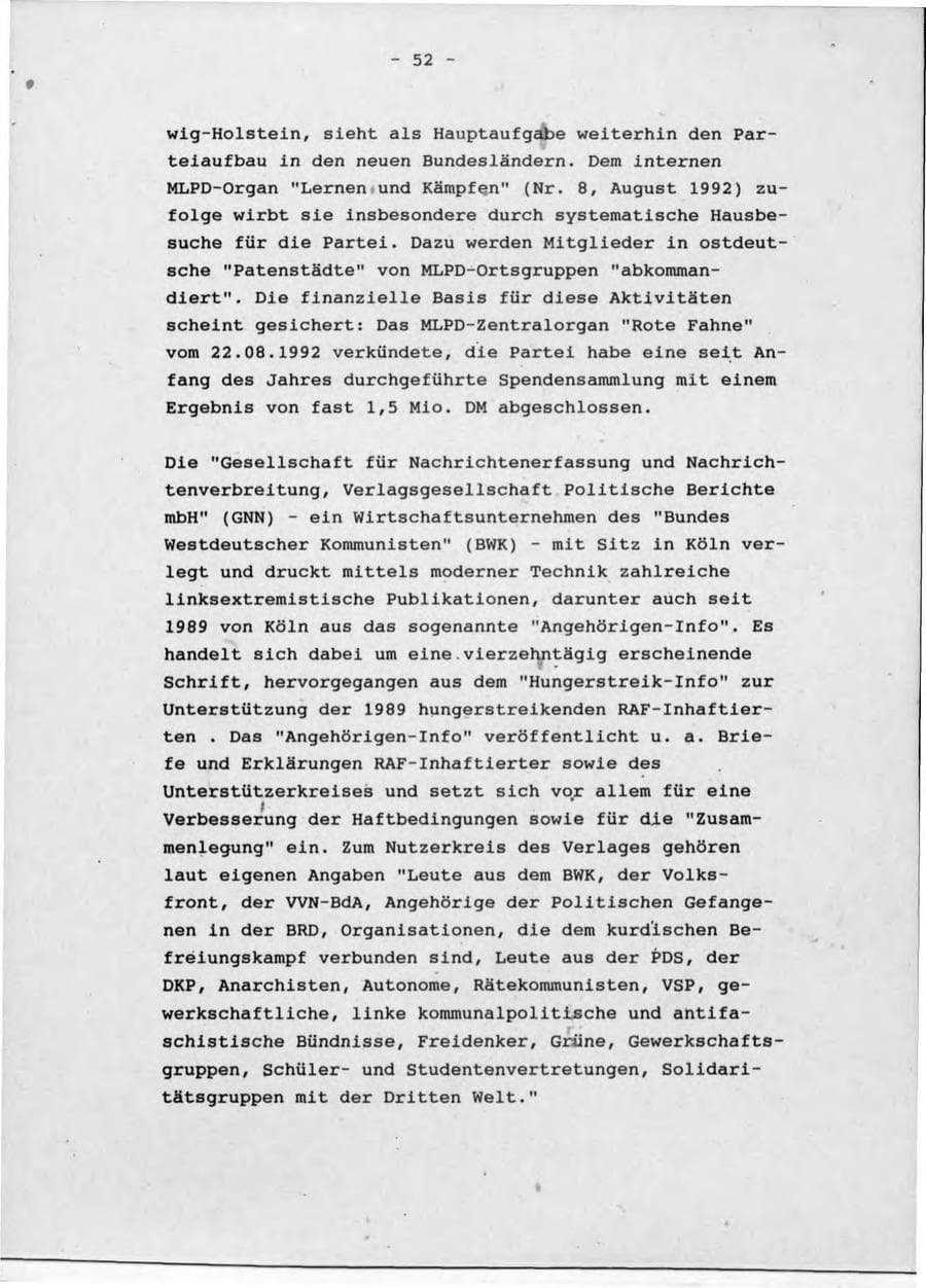 Seite 56 des Verfassungsschutzbericht 1992 Schleswig-Holstein