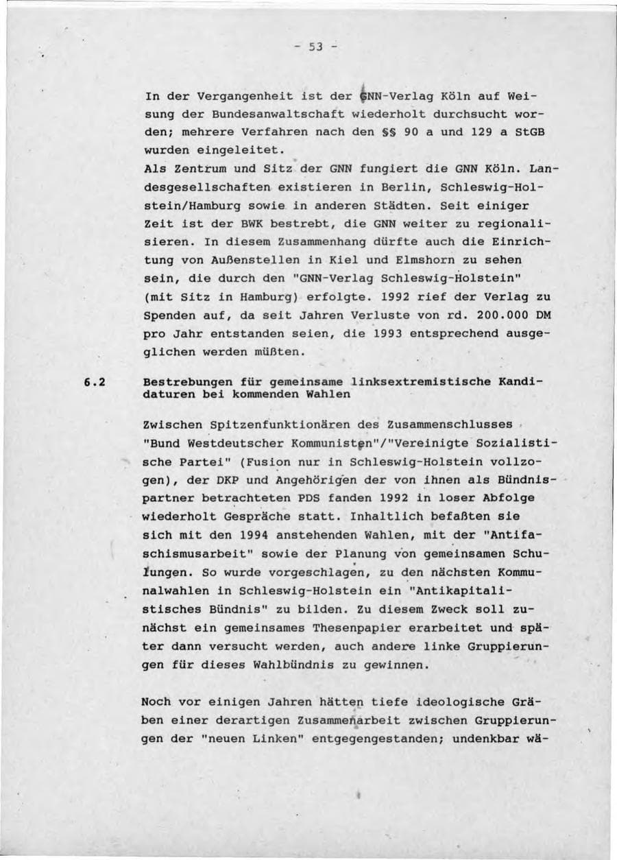 Seite 57 des Verfassungsschutzbericht 1992 Schleswig-Holstein