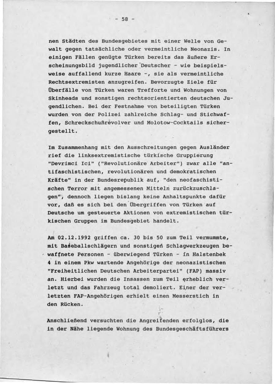 Seite 62 des Verfassungsschutzbericht 1992 Schleswig-Holstein