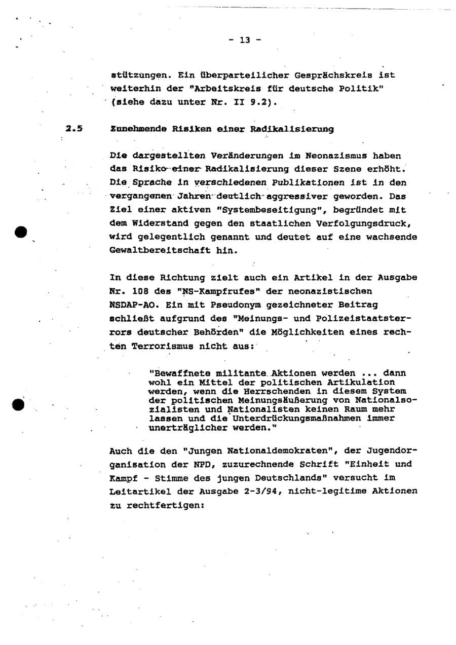 Seite 18 des Verfassungsschutzbericht 1994 Schleswig-Holstein