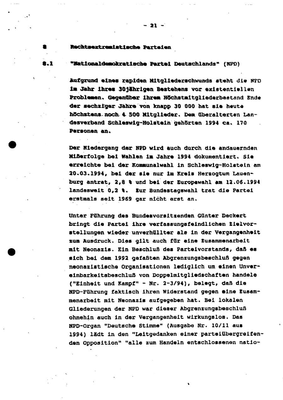 Seite 26 des Verfassungsschutzbericht 1994 Schleswig-Holstein