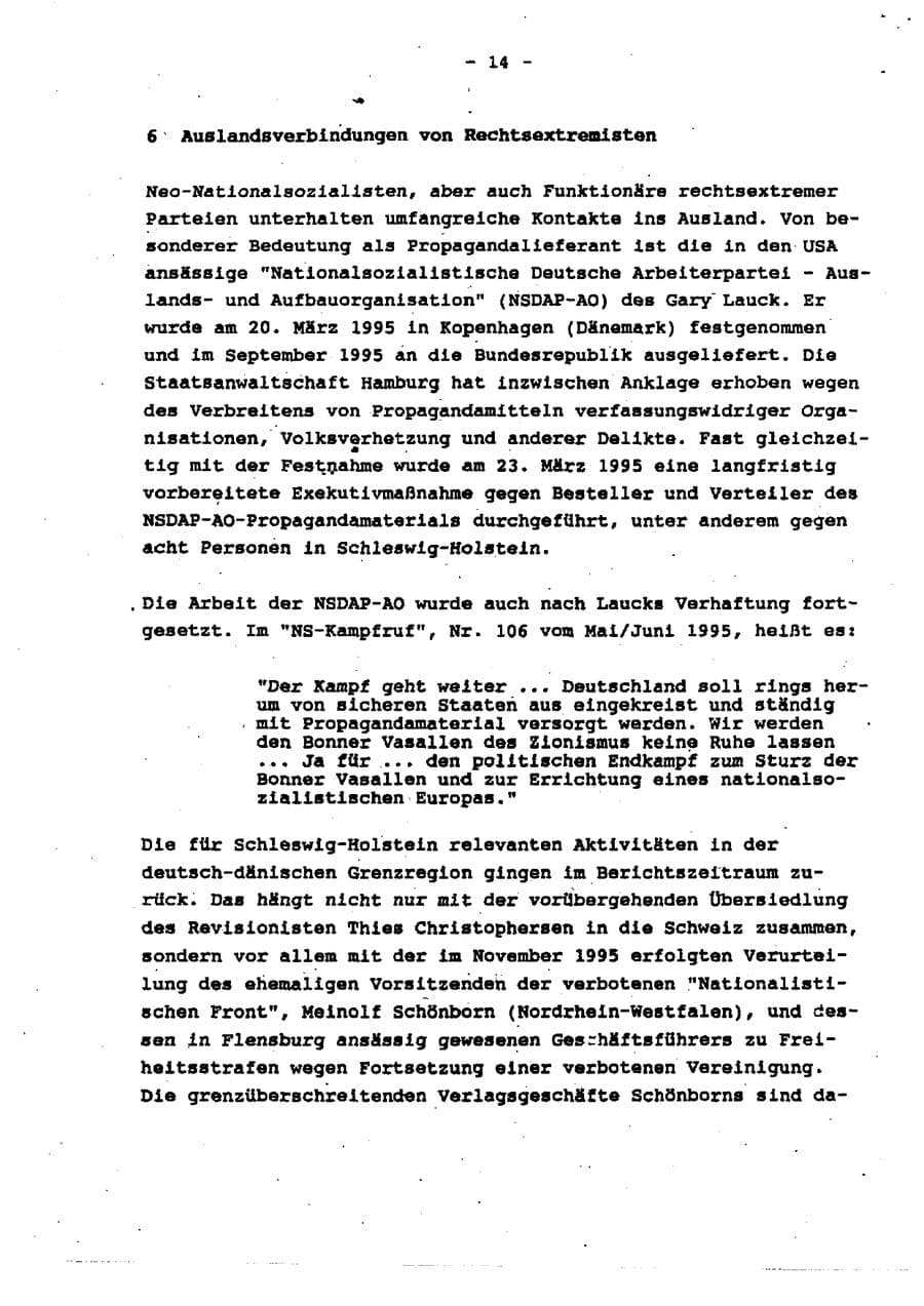 Seite 20 des Verfassungsschutzbericht 1995 Schleswig-Holstein