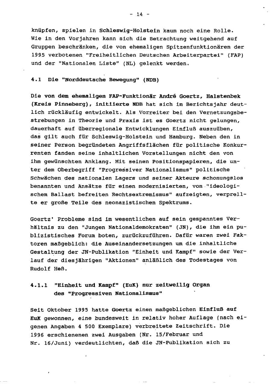 Seite 19 des Verfassungsschutzbericht 1996 Schleswig-Holstein