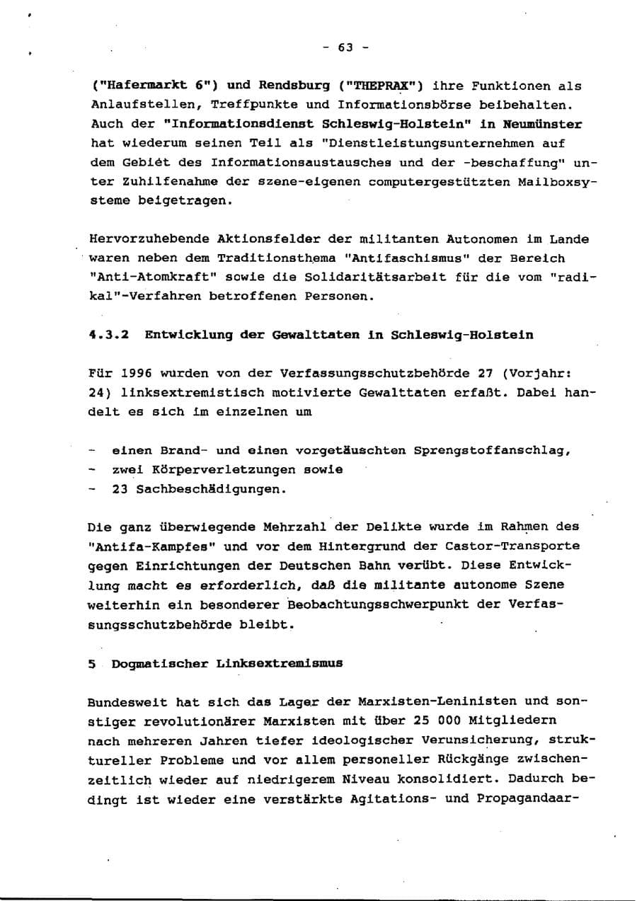 Seite 68 des Verfassungsschutzbericht 1996 Schleswig-Holstein