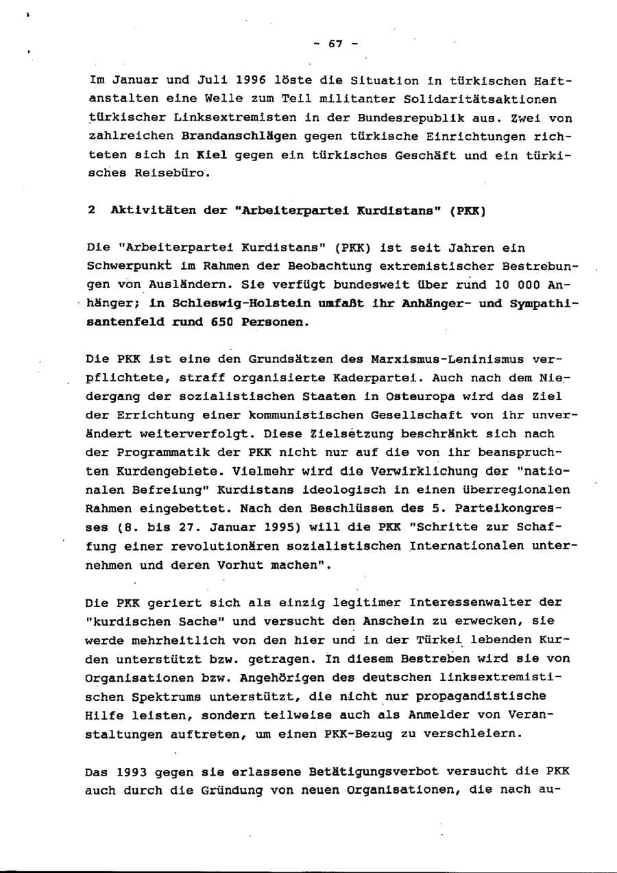 Seite 72 des Verfassungsschutzbericht 1996 Schleswig-Holstein