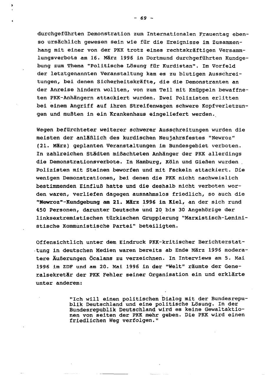 Seite 74 des Verfassungsschutzbericht 1996 Schleswig-Holstein