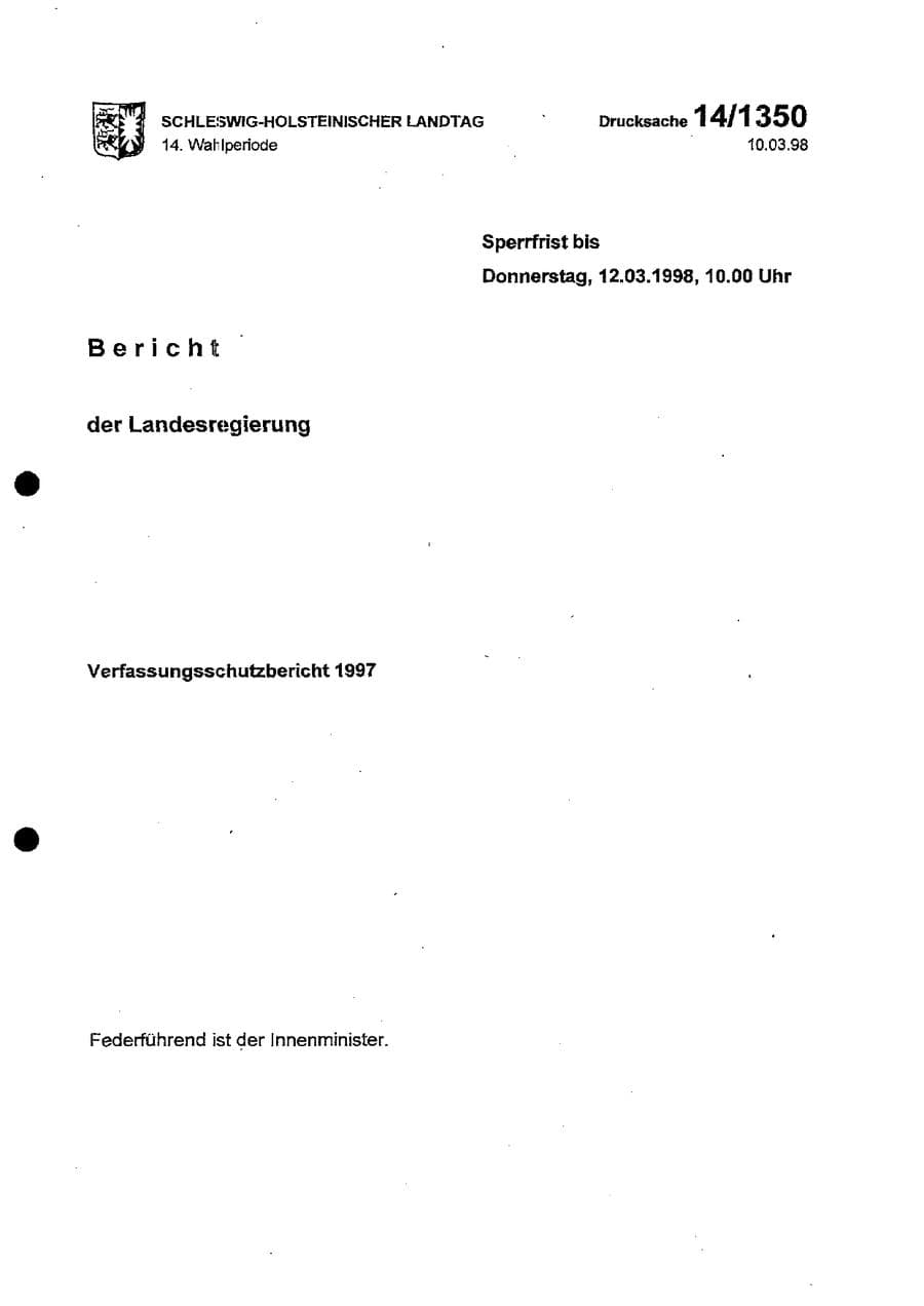 Seite 1 des Verfassungsschutzbericht 1997 Schleswig-Holstein