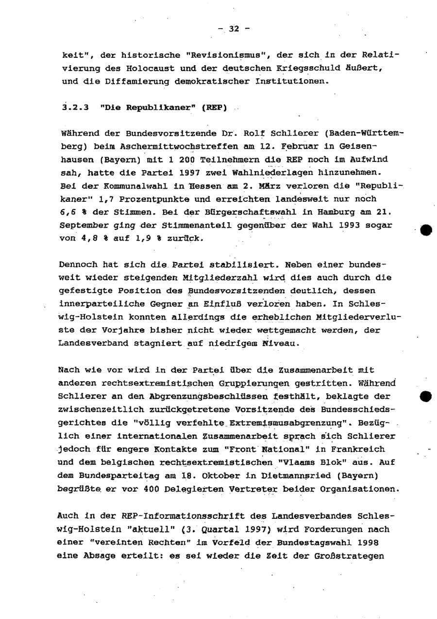 Seite 38 des Verfassungsschutzbericht 1997 Schleswig-Holstein