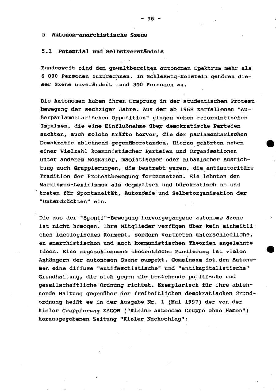 Seite 62 des Verfassungsschutzbericht 1997 Schleswig-Holstein