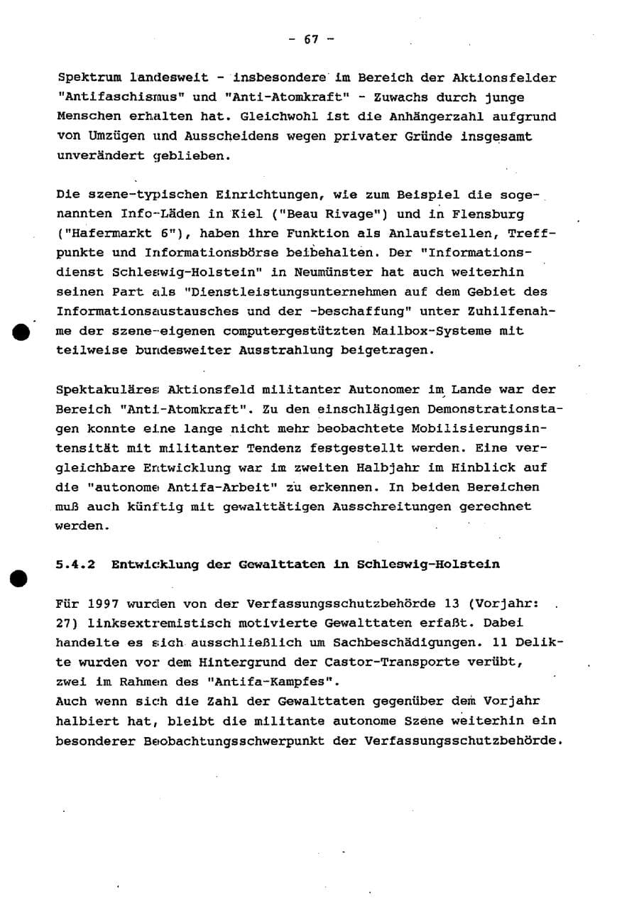 Seite 73 des Verfassungsschutzbericht 1997 Schleswig-Holstein