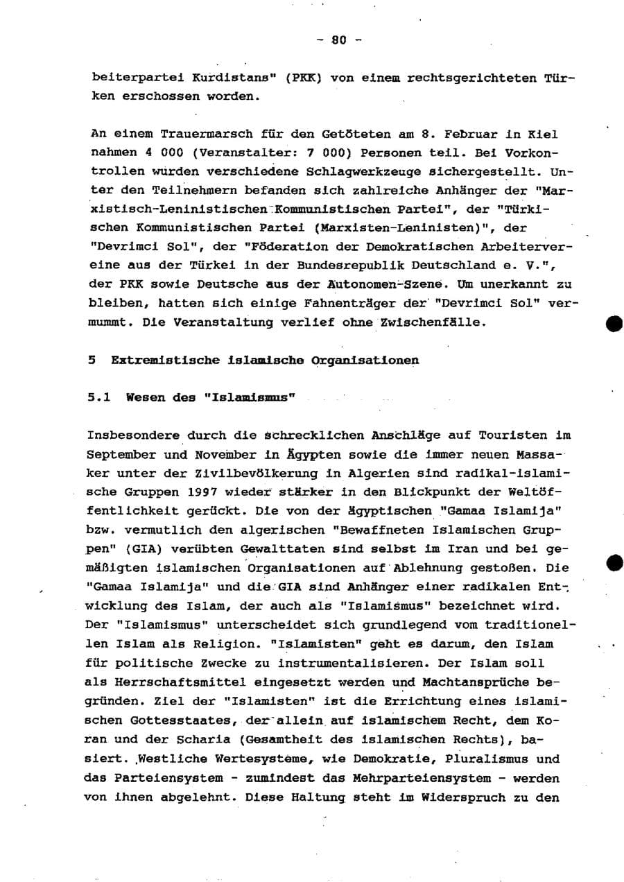 Seite 86 des Verfassungsschutzbericht 1997 Schleswig-Holstein