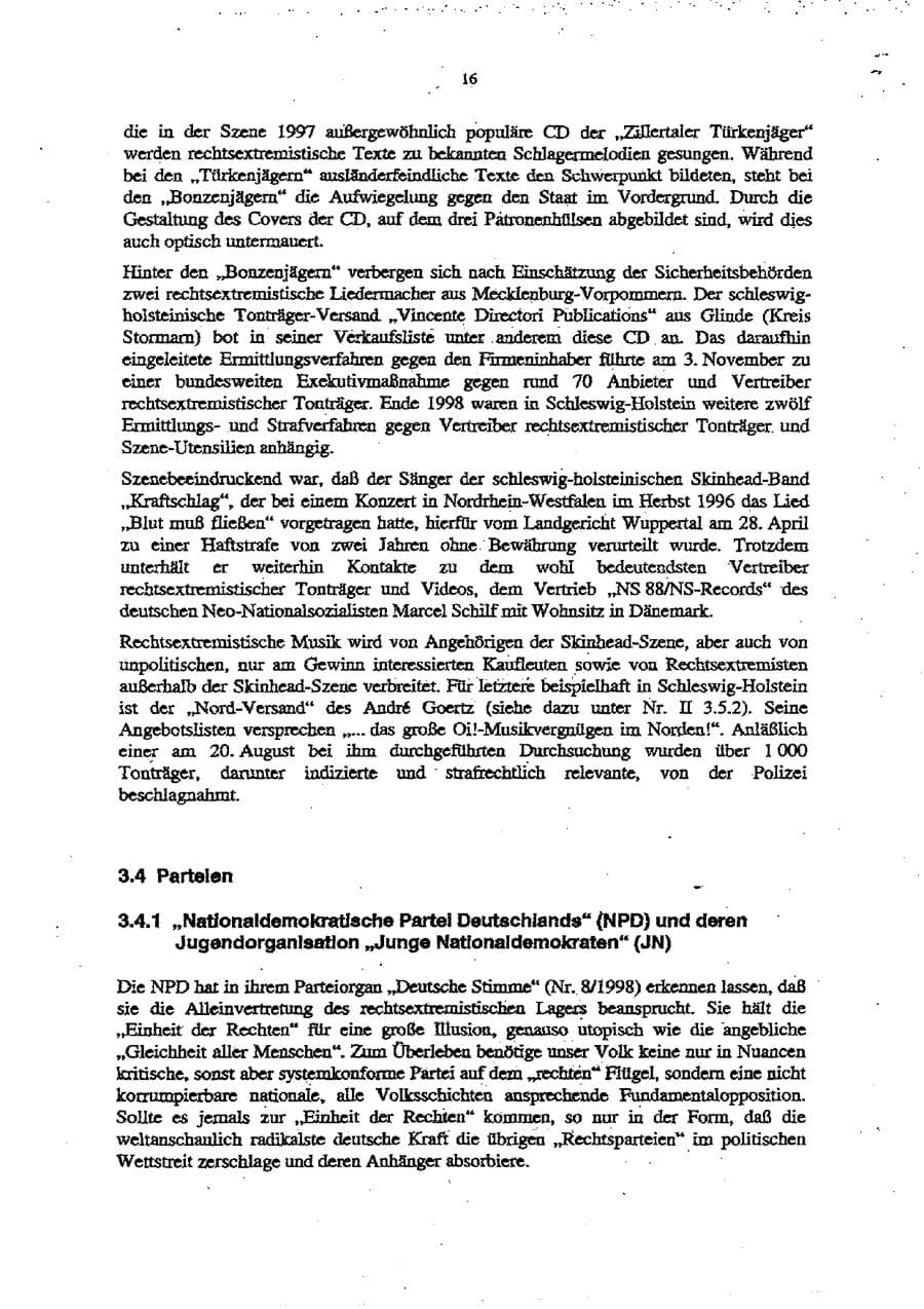 Seite 20 des Verfassungsschutzbericht 1998 Schleswig-Holstein