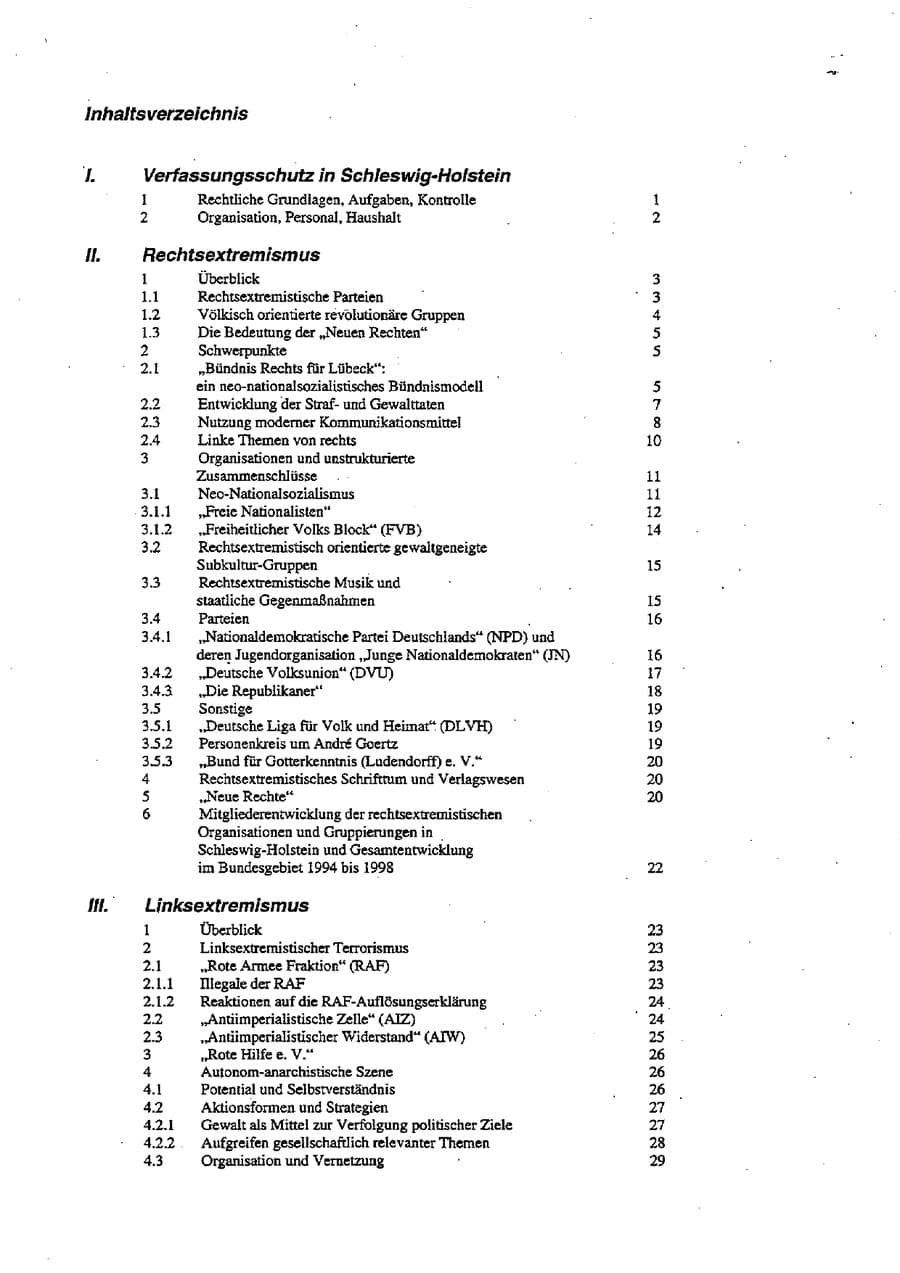 Seite 3 des Verfassungsschutzbericht 1998 Schleswig-Holstein