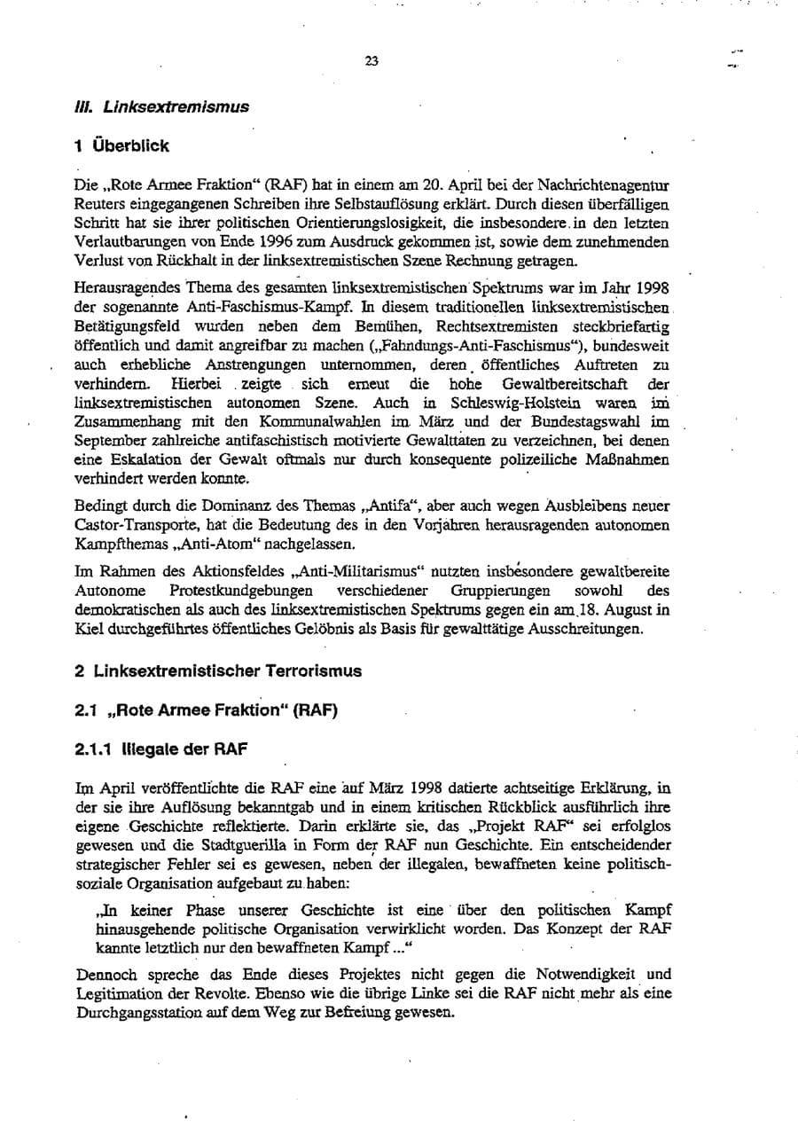 Seite 27 des Verfassungsschutzbericht 1998 Schleswig-Holstein