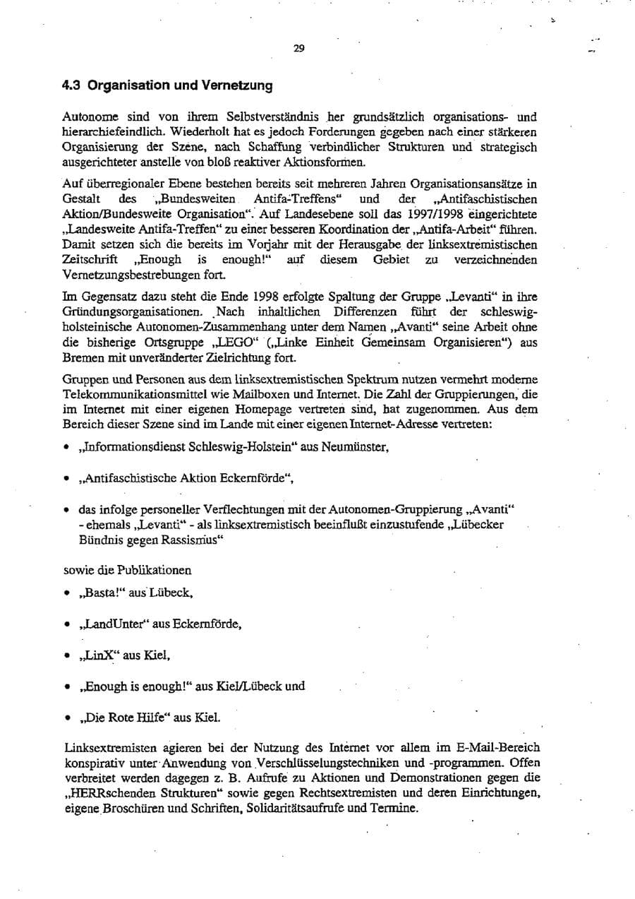 Seite 33 des Verfassungsschutzbericht 1998 Schleswig-Holstein