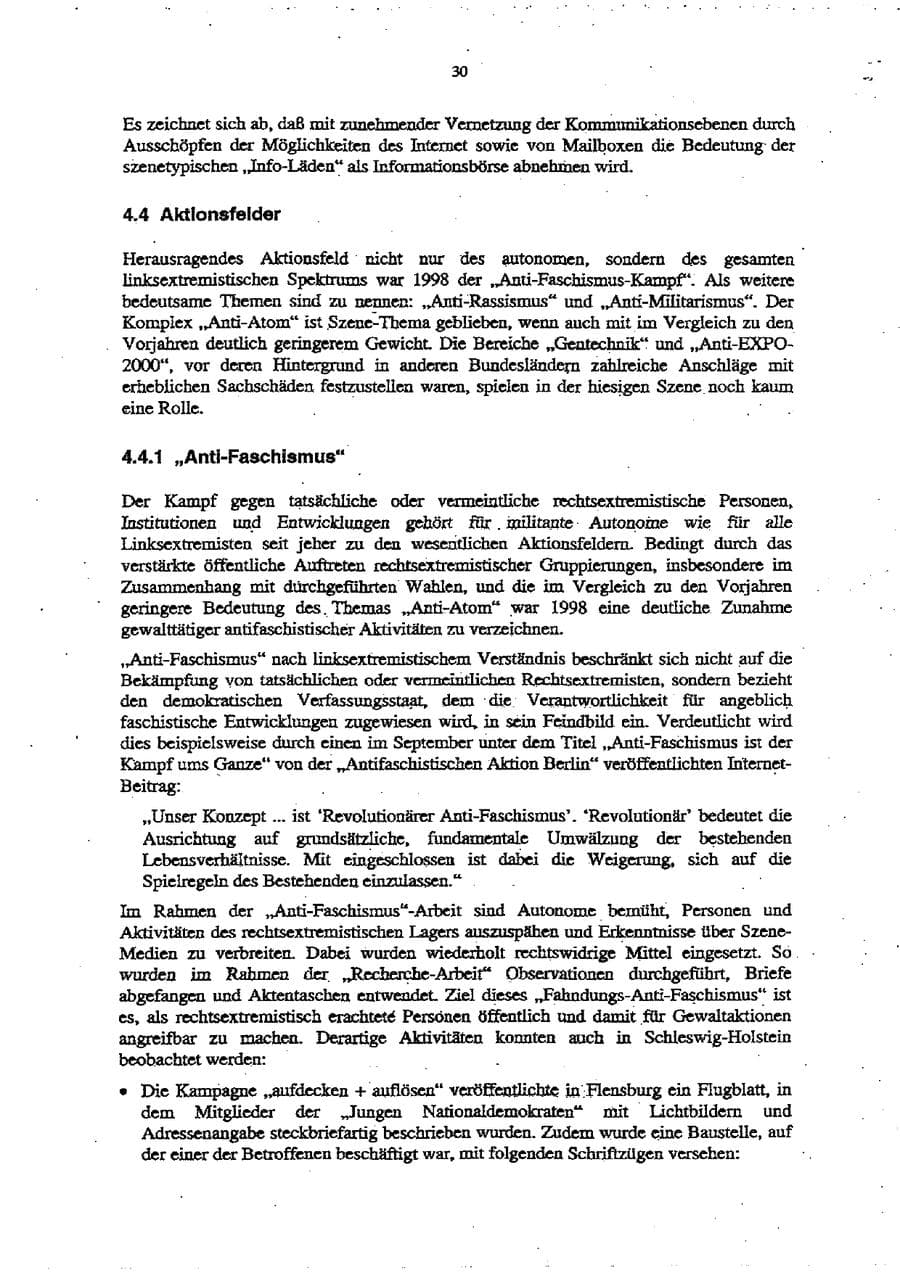 Seite 34 des Verfassungsschutzbericht 1998 Schleswig-Holstein