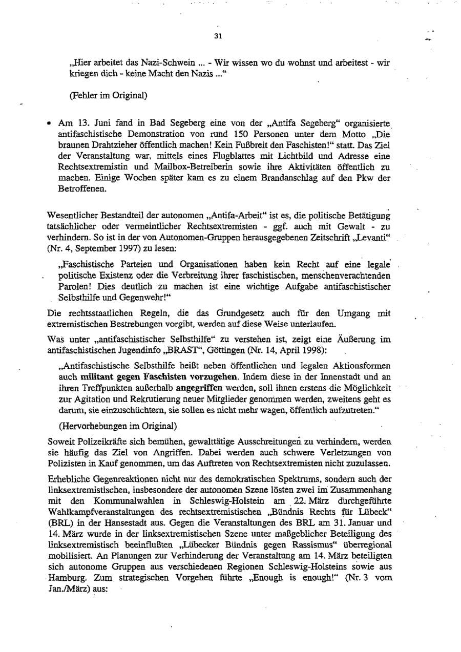 Seite 35 des Verfassungsschutzbericht 1998 Schleswig-Holstein
