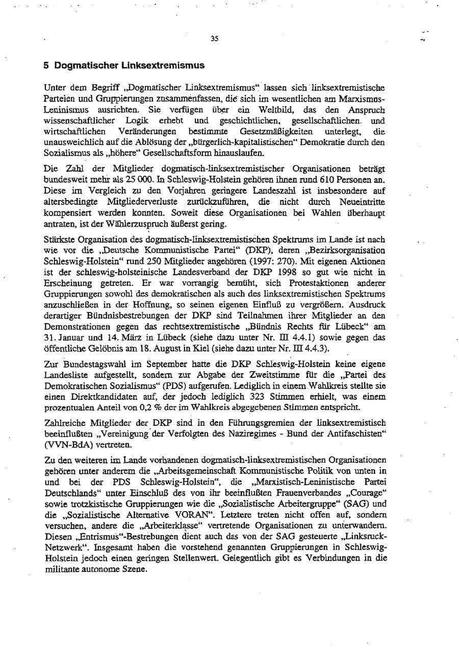 Seite 39 des Verfassungsschutzbericht 1998 Schleswig-Holstein