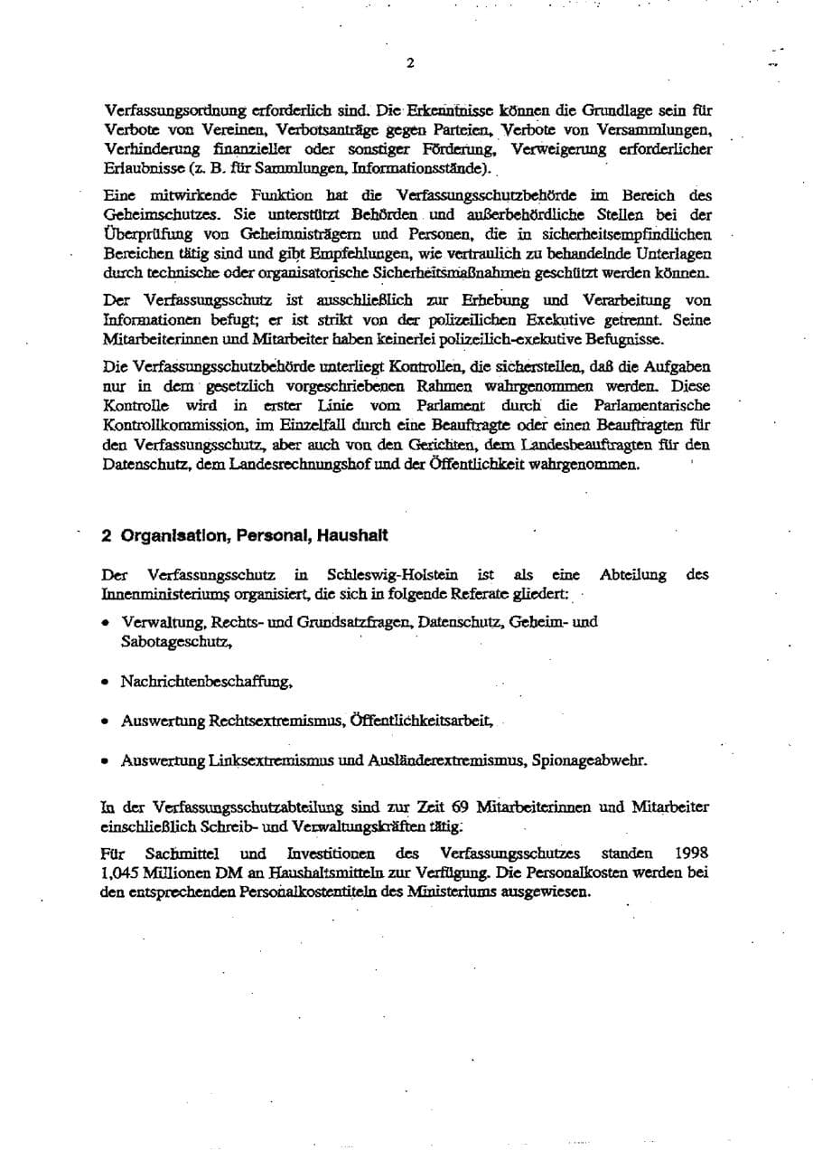 Seite 6 des Verfassungsschutzbericht 1998 Schleswig-Holstein