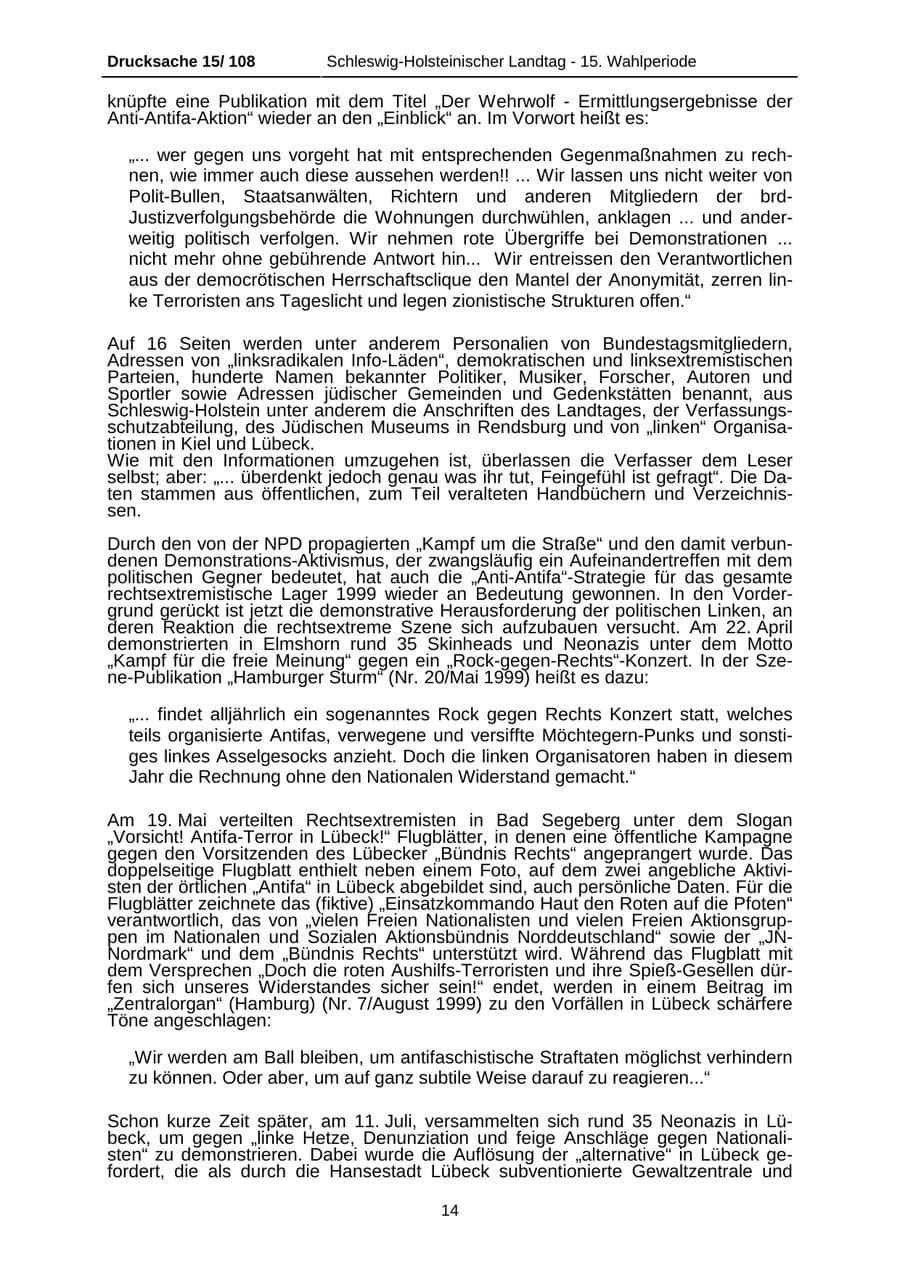 Seite 14 des Verfassungsschutzbericht 1999 Schleswig-Holstein