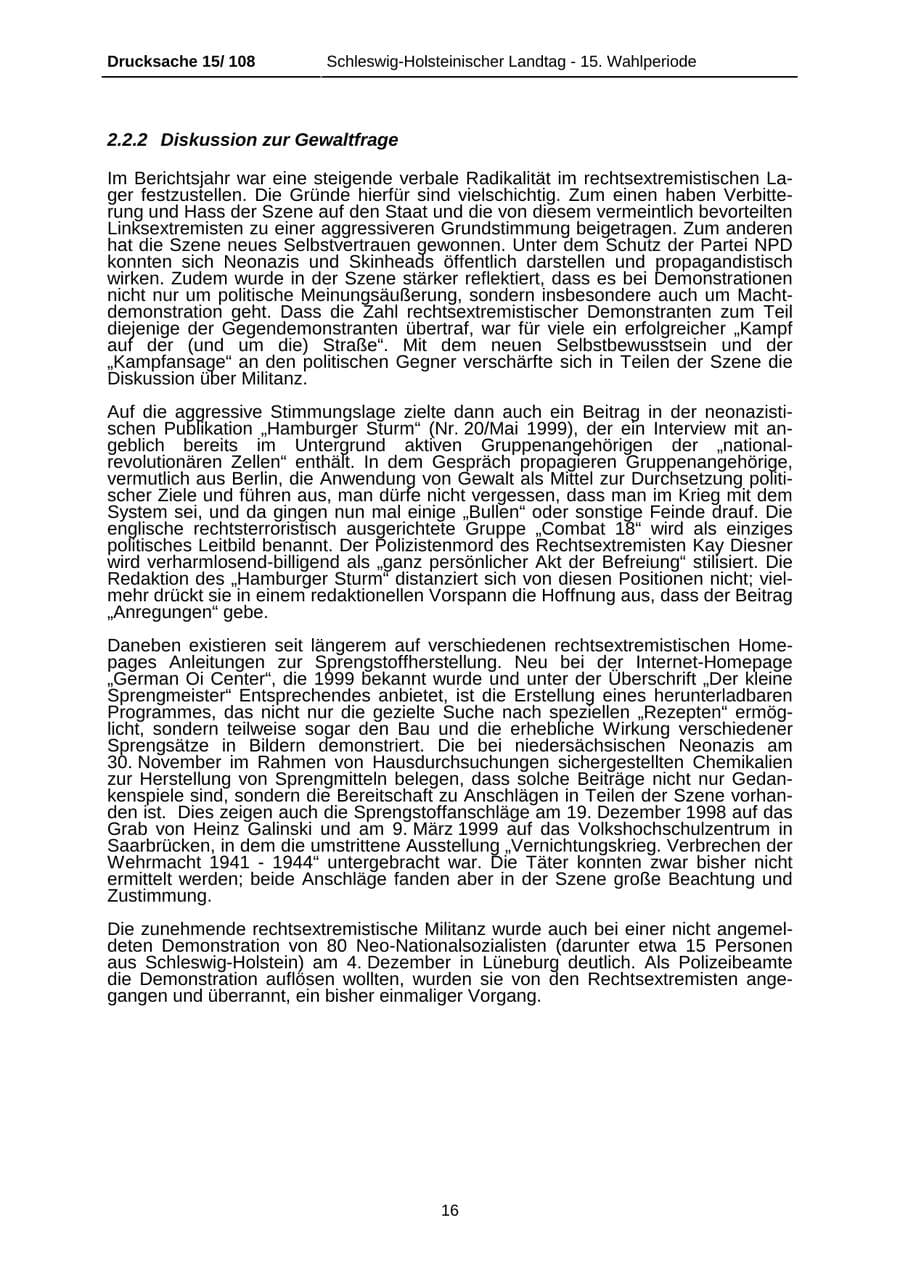Seite 16 des Verfassungsschutzbericht 1999 Schleswig-Holstein