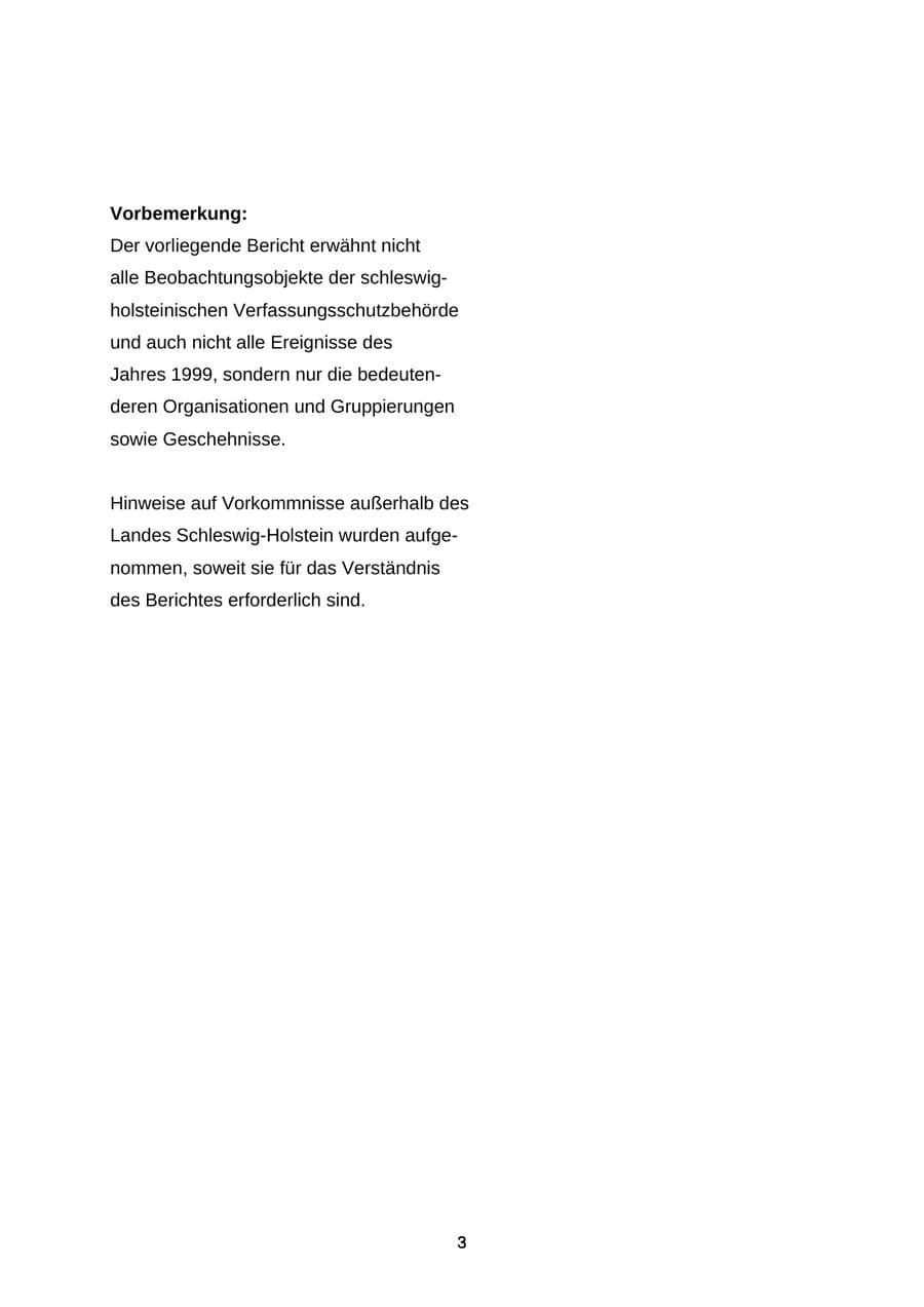 Seite 3 des Verfassungsschutzbericht 1999 Schleswig-Holstein