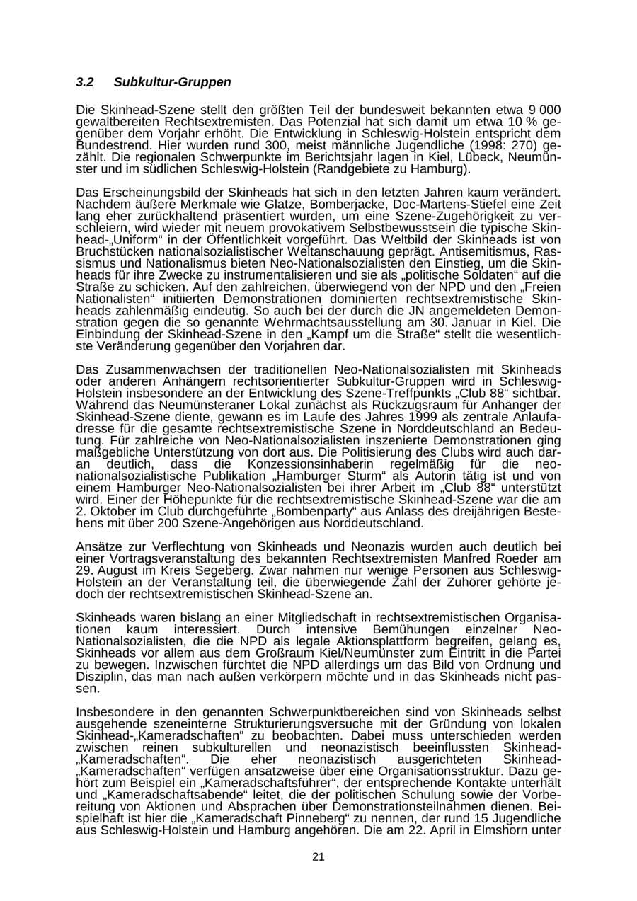 Seite 21 des Verfassungsschutzbericht 1999 Schleswig-Holstein