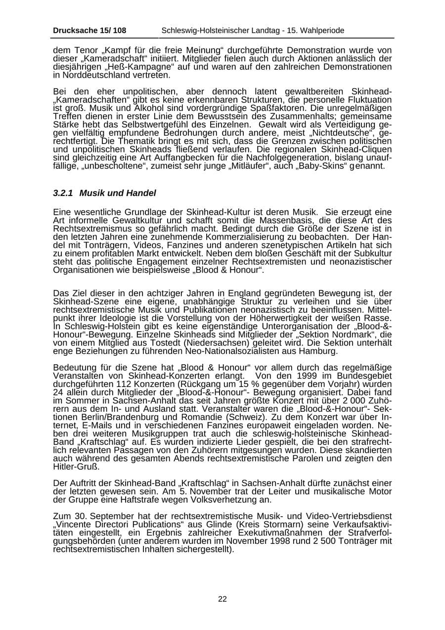 Seite 22 des Verfassungsschutzbericht 1999 Schleswig-Holstein
