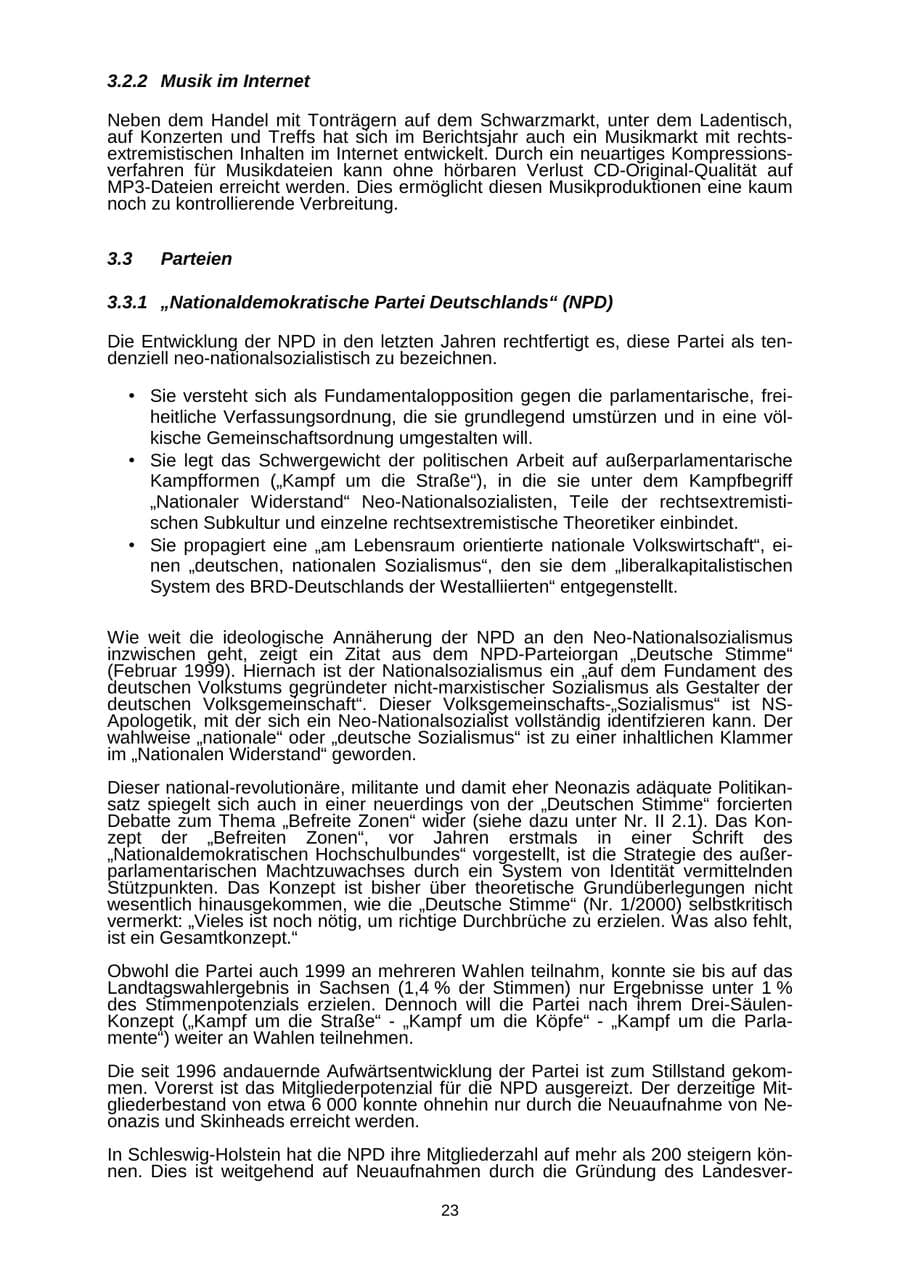 Seite 23 des Verfassungsschutzbericht 1999 Schleswig-Holstein